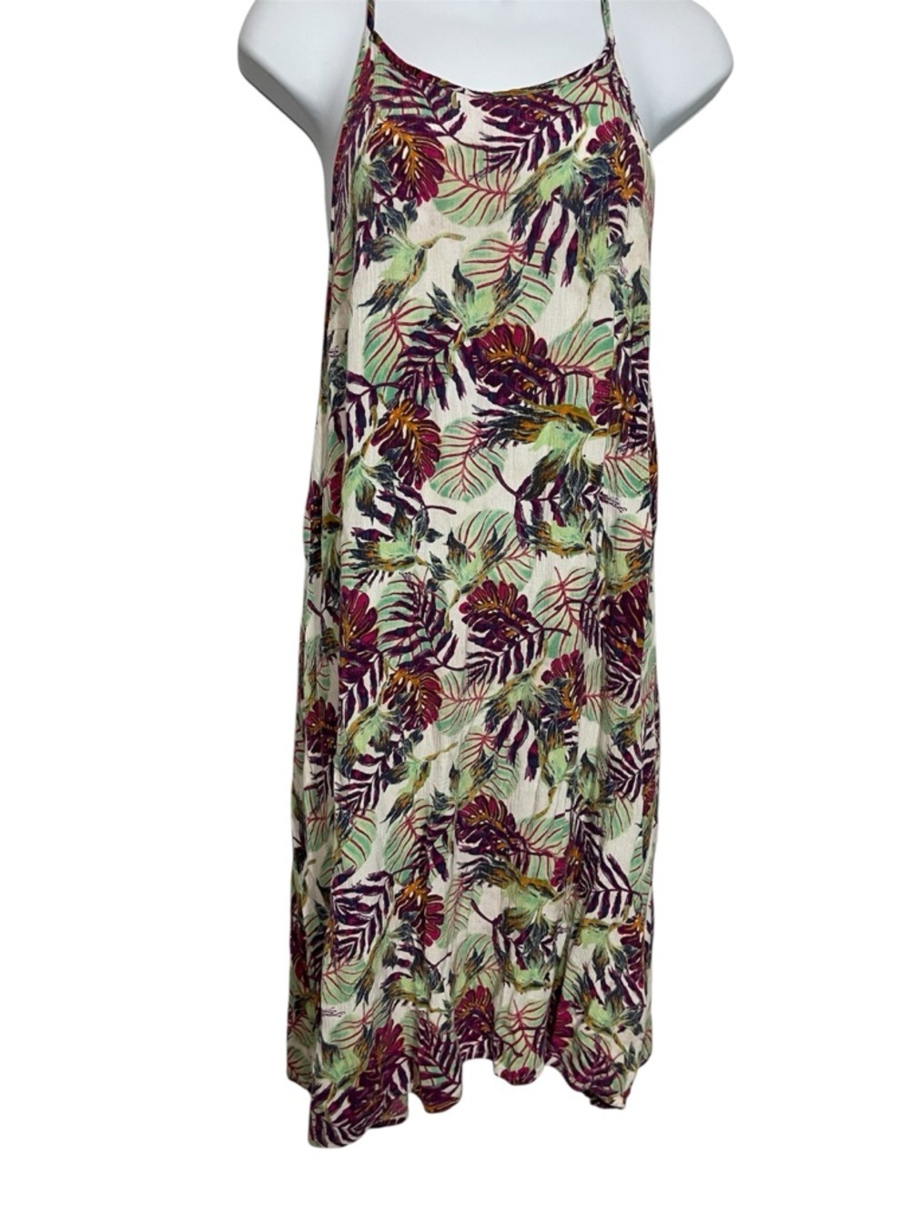 Roxy Tropical Leaf Print Slip Dress Size Large Beach Cover Up Plant Open Back